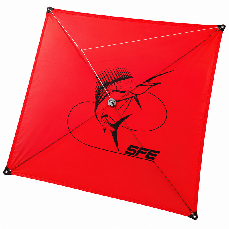 Load image into Gallery viewer, SFE red offshore kite fishing kite with sailfish logo
