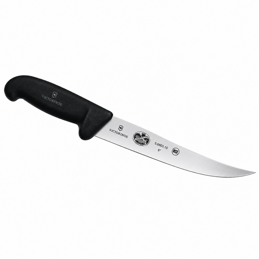 Victorinox 6-inch extra-wide stiff boning knife with black handle and stainless steel blade