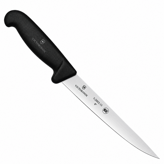 Victorinox 6-inch straight blade fillet knife with black handle and stainless steel blade