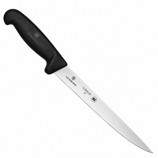 Victorinox 8-inch straight stiff blade knife with black handle and stainless steel blade