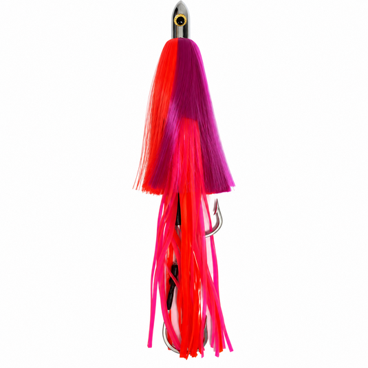 Agent Orange wahoo lure rigged with stainless steel double hookset
