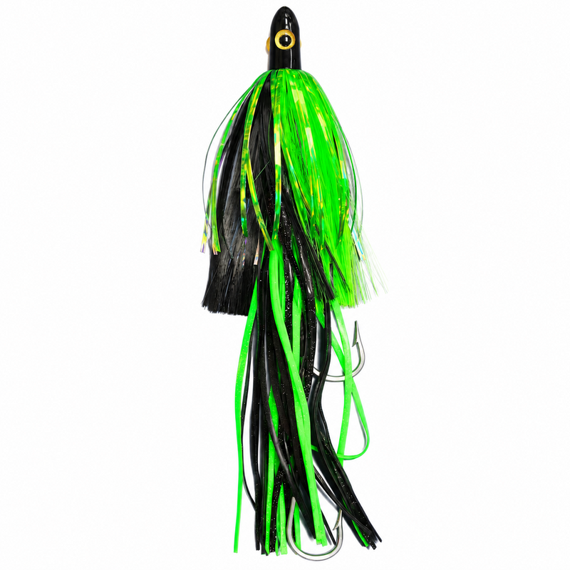Load image into Gallery viewer, Black and green wahoo lure rigged with stainless steel double hookset
