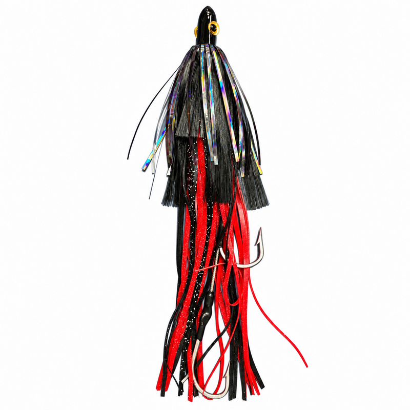 Load image into Gallery viewer, Black and red wahoo lure rigged with stainless steel double hookset
