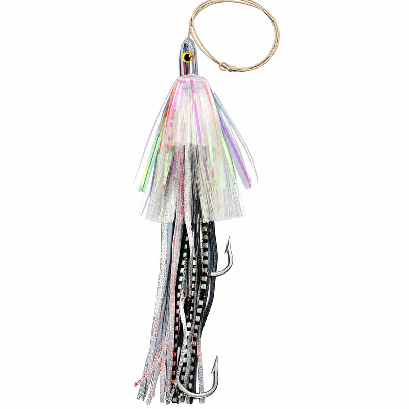 Load image into Gallery viewer, White Crystal wahoo lure rigged with stainless steel double hookset

