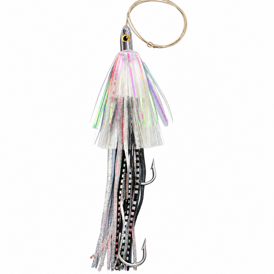 White Crystal wahoo lure rigged with stainless steel double hookset